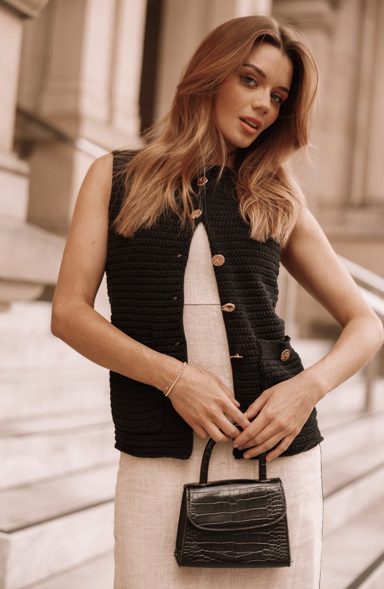 Petal & Pup Blair Button-Up Sweater Vest, Alternate, color, Black