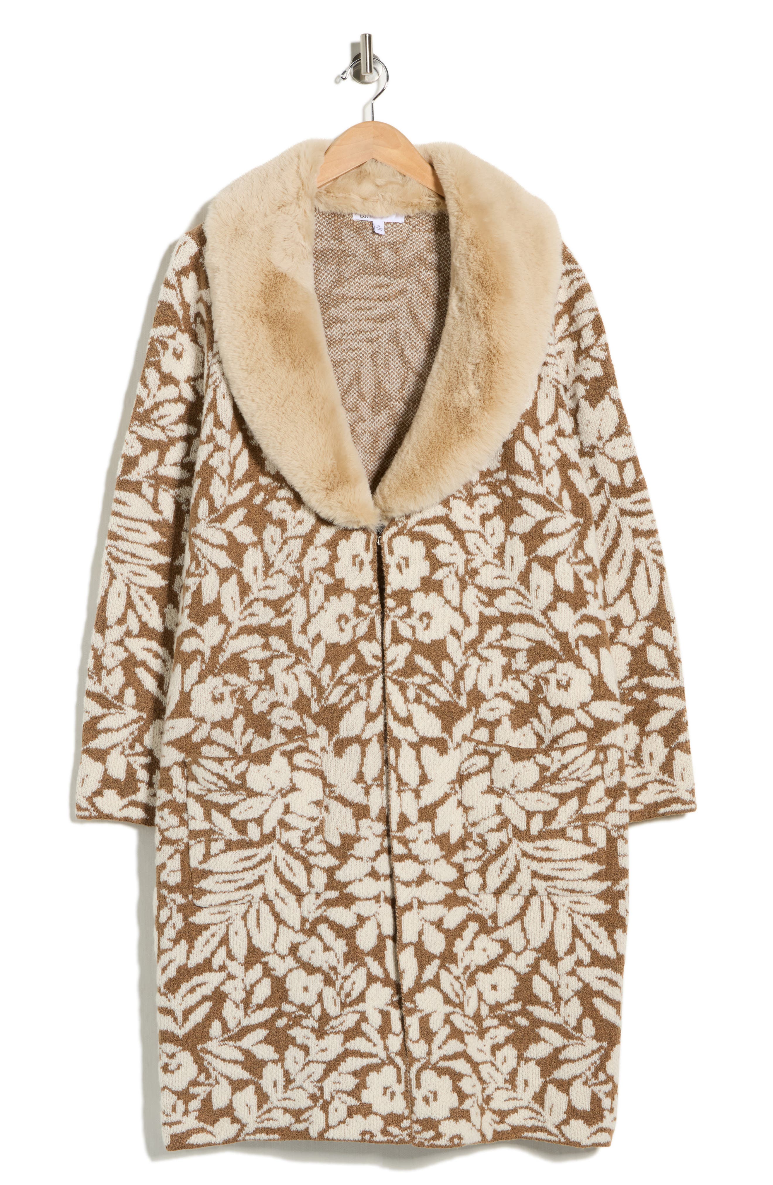 DR2 by Daniel Rainn Faux Fur Collar Sweater Coatigan