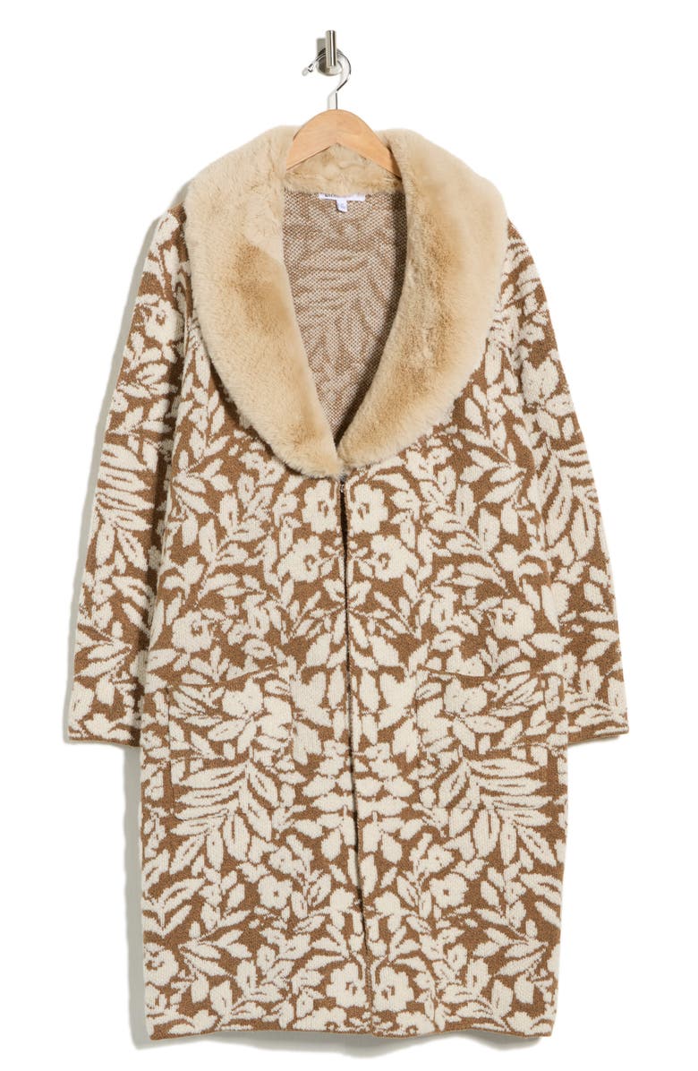 DR2 by Daniel Rainn Faux Fur Collar Sweater Coatigan, Main, color, R045 Mocha