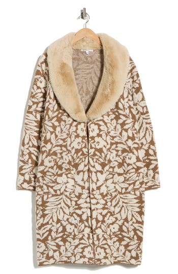 Dr2 By Daniel Rainn Faux Fur Collar Sweater Coatigan