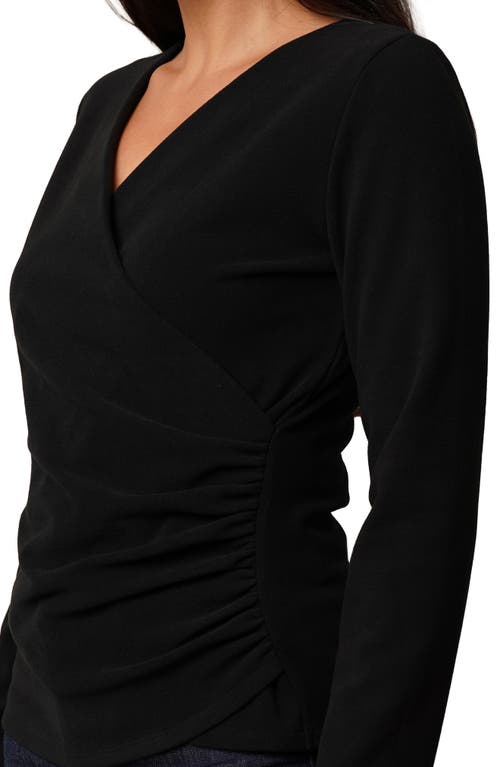 Cyrus Long Sleeve Faux Wrap Top In Black