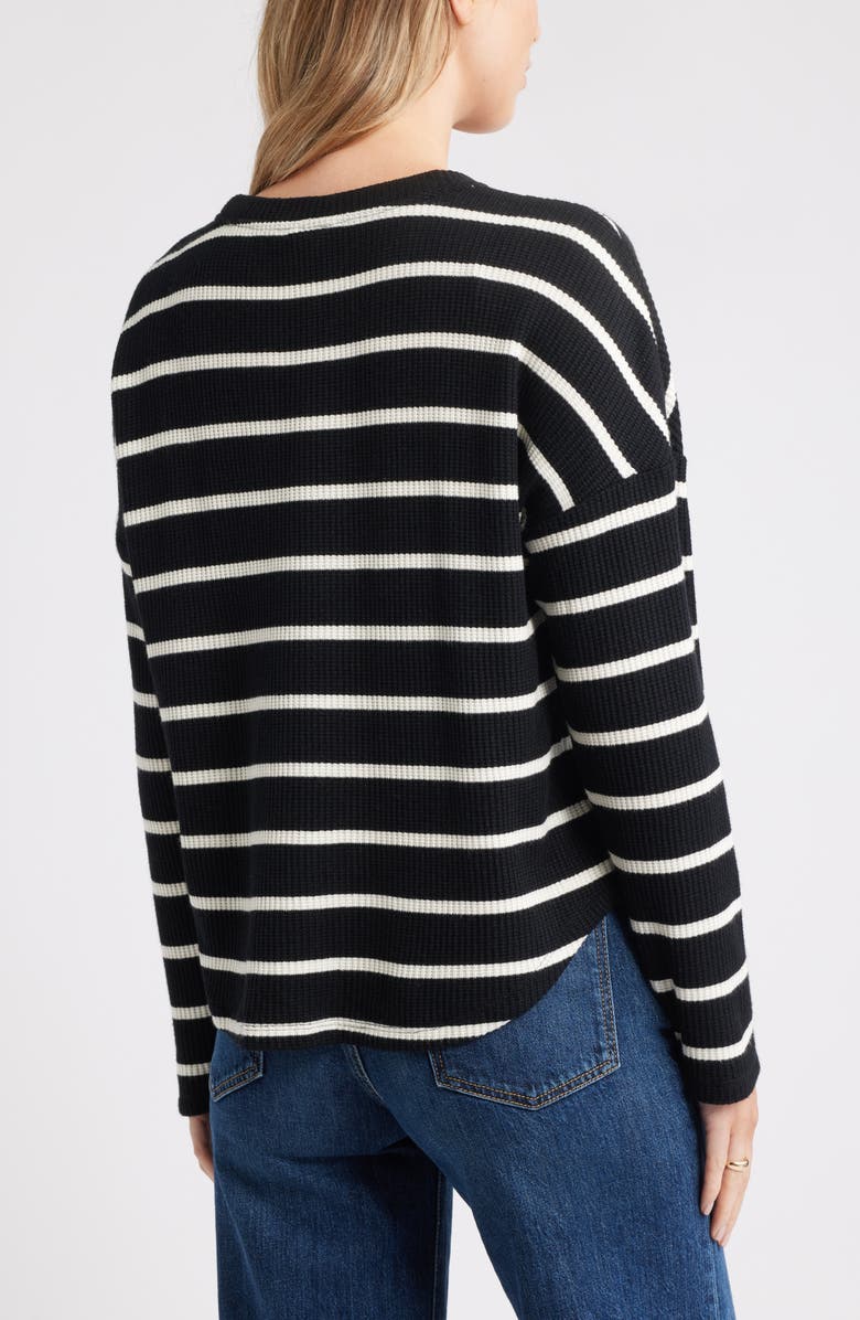 Caslon<sup>®</sup> Long Sleeve Waffle Knit T-Shirt, Alternate, color, Black- Ivory Stacy Stripe