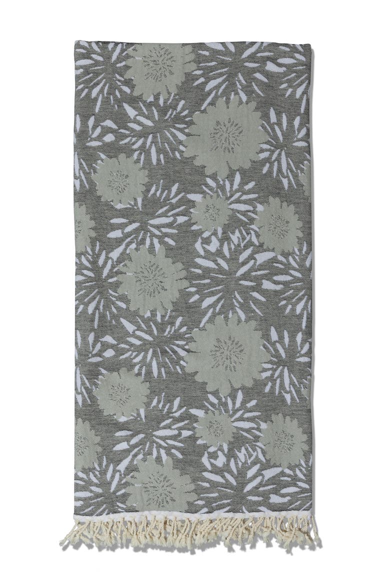Flower Pop Organic Cotton Medium Weight Throw Blanket, Alternate, color, Black with Grey Flowers