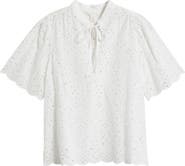 Caslon® Eyelet Split Neck Cotton Top