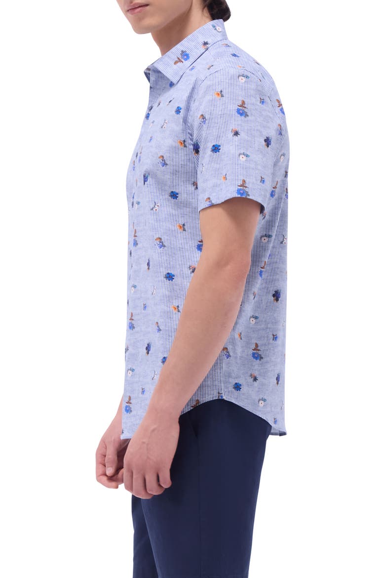 Orson Floral Stripe Short Sleeve Stretch Cotton Button-Up Shirt, Alternate, color, AIR BLUE