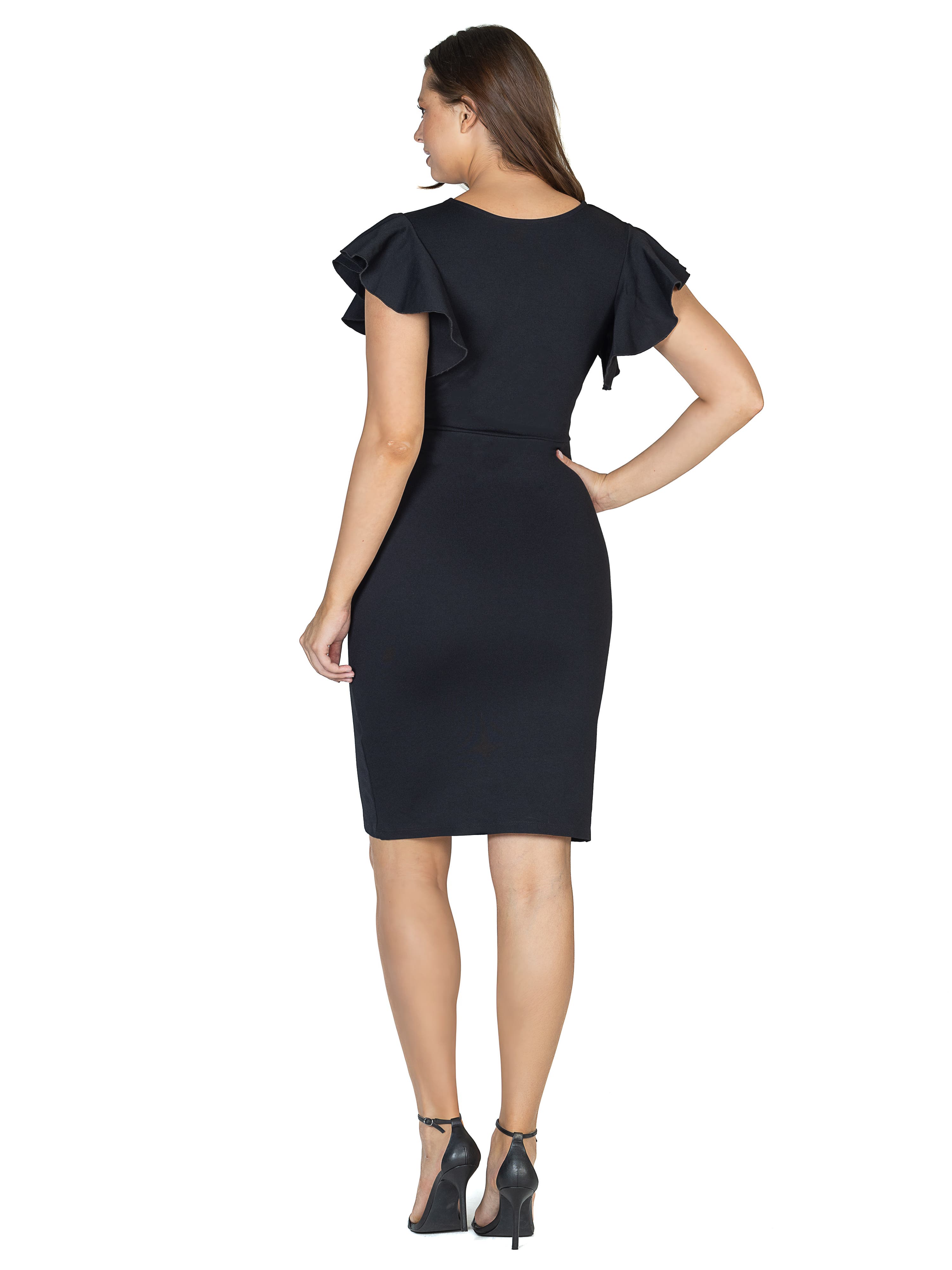 24seven Comfort Apparel V-Neck Ruffle Sleeve Knee Length Dress (Women ...
