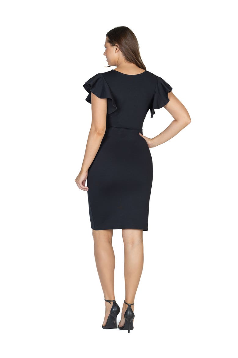 V-Neck Ruffle Sleeve Knee Length Dress, Alternate, color, Black