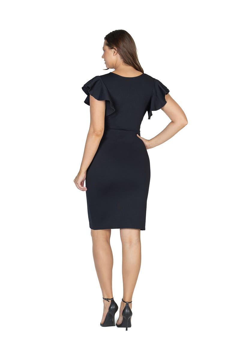 24seven Comfort Apparel V-Neck Ruffle Sleeve Knee Length Dress, Alternate, color, Black