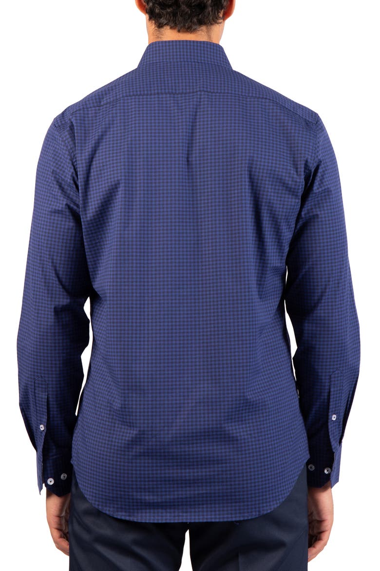 Gingham Performance Long Sleeve Button Down Shirt, Alternate, color, NAVY