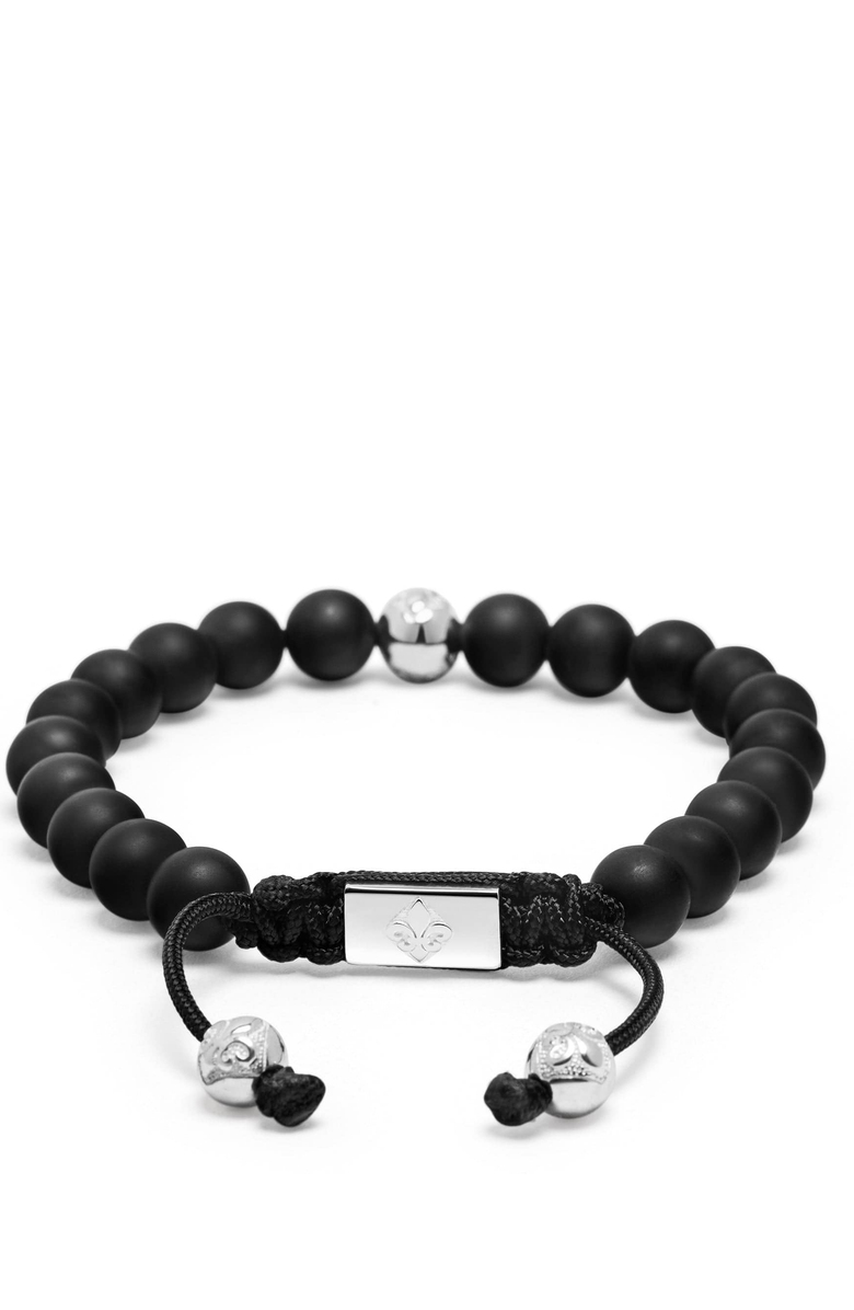 Nialaya Onyx Sterling Silver Beaded Bracelet, Main, color, Matte Black Onyx