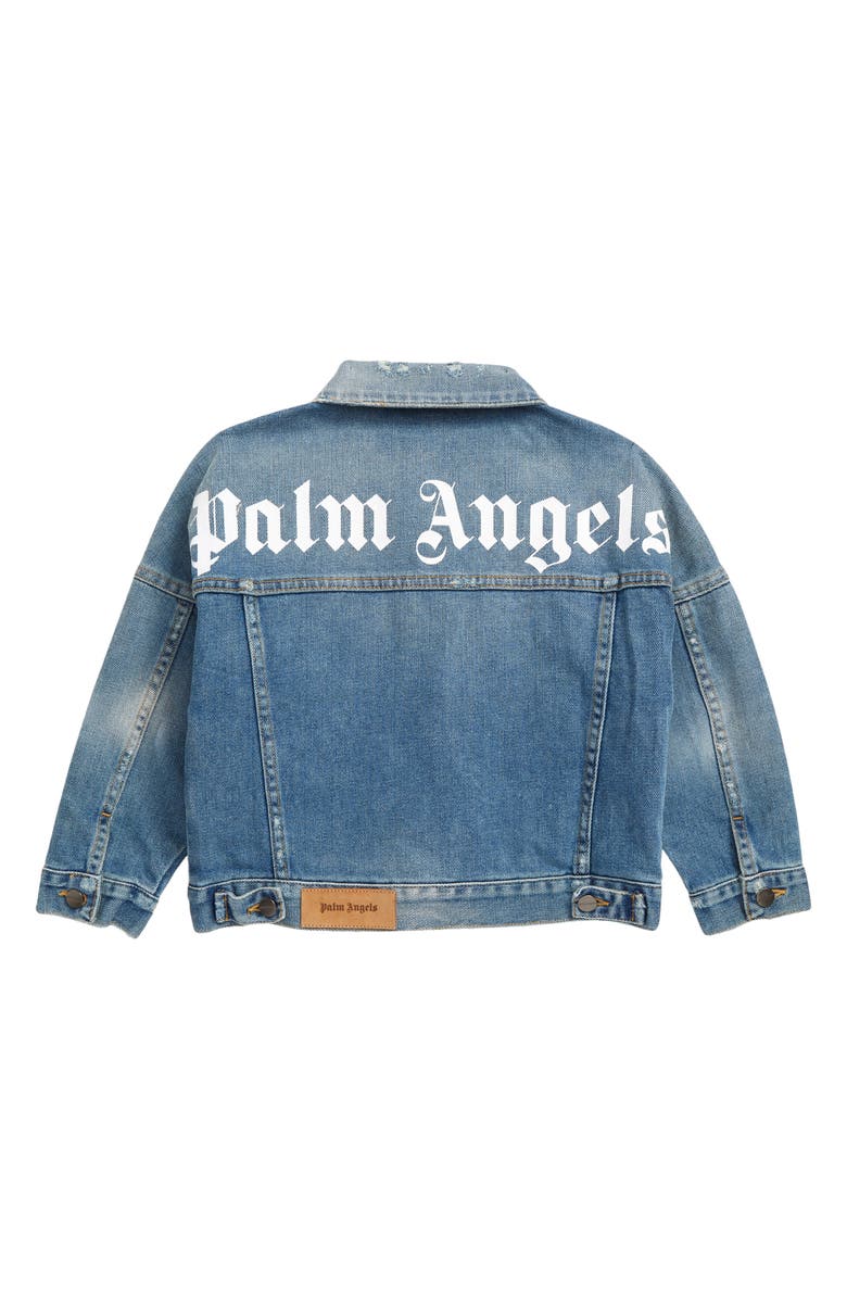 Palm Angels Kids' Logo Denim Jacket, Alternate, color, Blue White
