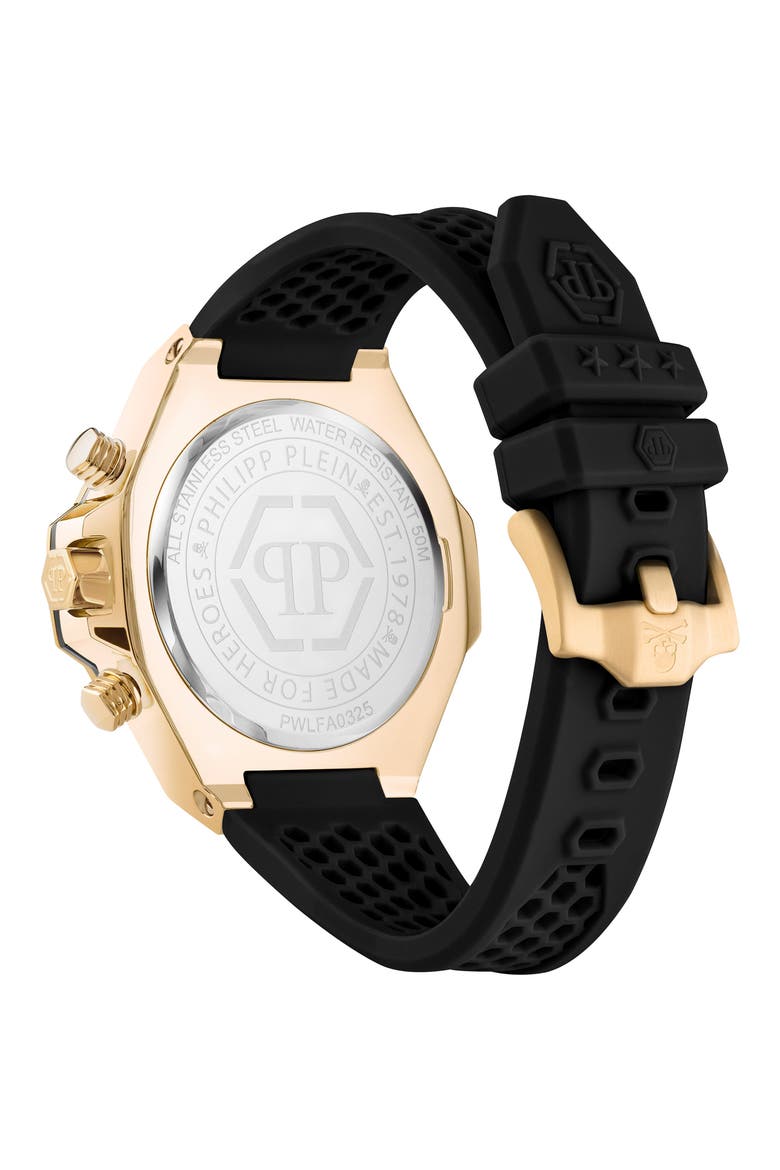 Plein Royal Chronograph Silicone Strap Watch, 46mm, Alternate, color, IP YELLOW GOLD