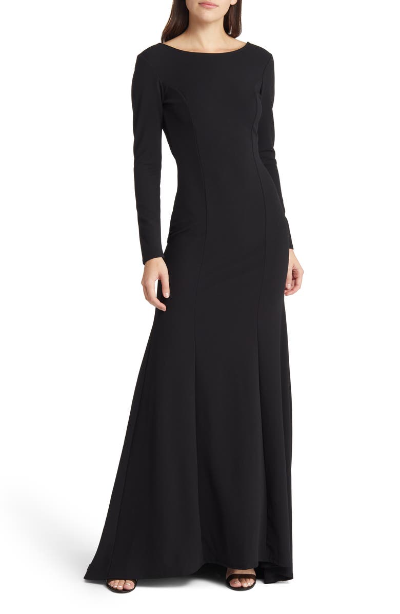 Lulus Wait For Me Open Back Long Sleeve Body-Con Gown, Main, color,