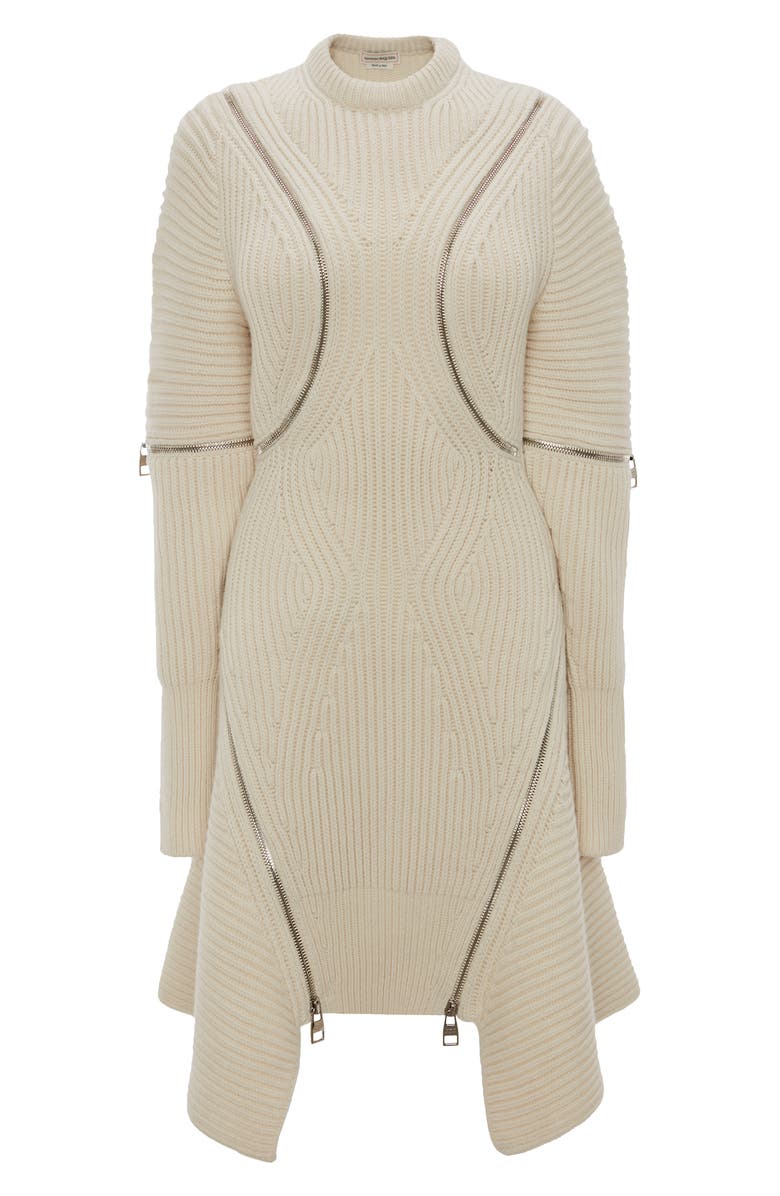 McQueen Alexander McQueen Rib Zip Wool & Cashmere Sweater Dress, Alternate, color, 