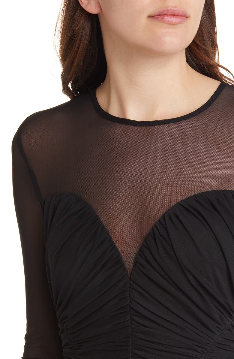 MISHA COLLECTION Talitha Smocked Mesh Long Sleeve Gown, Alternate, color, Black