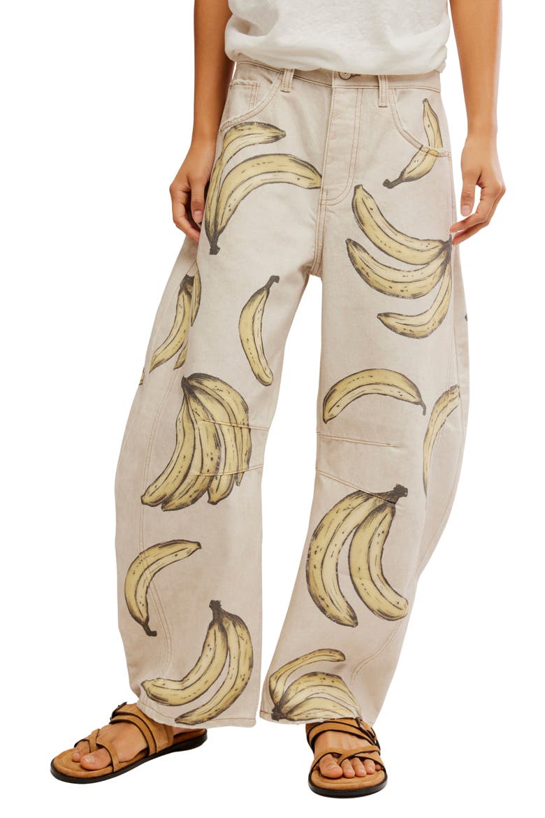 Good Luck Floral Print Barrel Jeans, Main, color, GO BANANAS