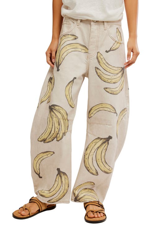 Good Luck Floral Print Barrel Jeans (Watercolor Wreath)