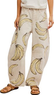 Free People Good Luck Floral Print Barrel Jeans