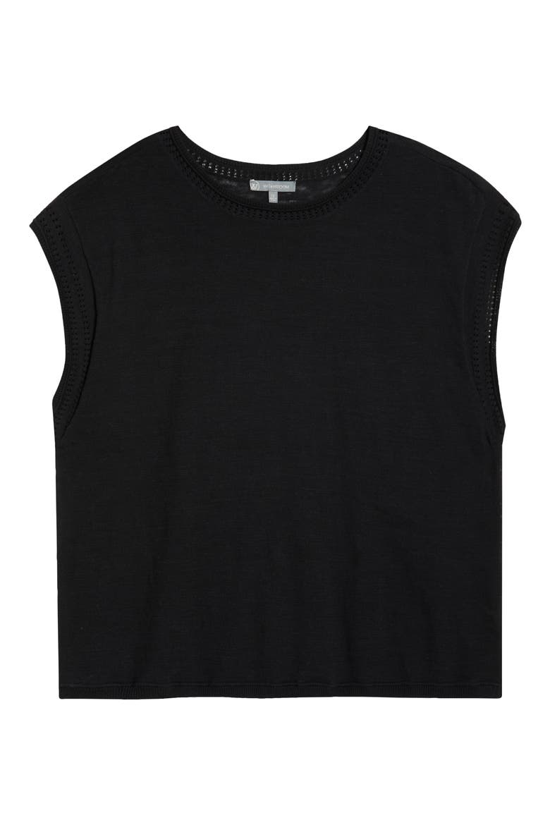 Pointelle Stitch Trim Cotton Top, Alternate, color, BLACK
