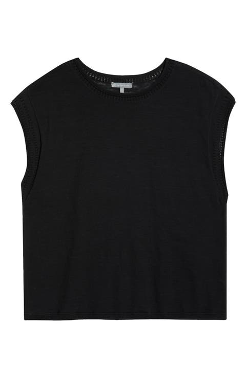 Pointelle Stitch Trim Cotton Top