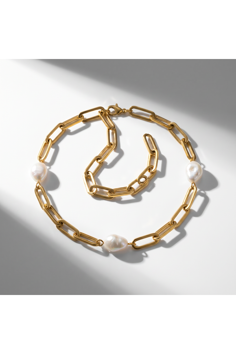 Aviv Anklet 18k Gold Plated 10" 8mm Paperclip and Freshwater Pearl, Main, color, 18k Yellow Gold
