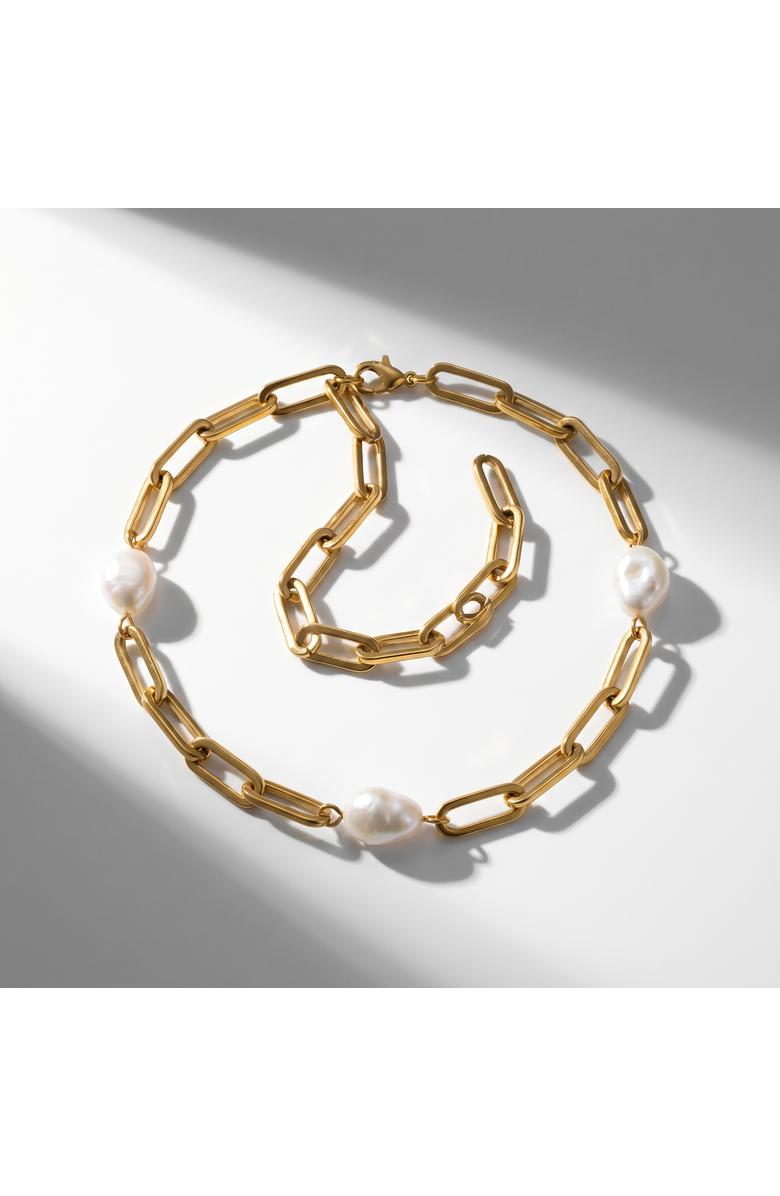 Bliss Diamond Aviv Anklet 18k Gold Plated 10" 8mm Paperclip and Freshwater Pearl, Alternate, color, 18K Yellow Gold