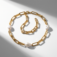 Bliss Diamond Aviv Anklet 18k Gold Plated 10" 8mm Paperclip and Freshwater Pearl