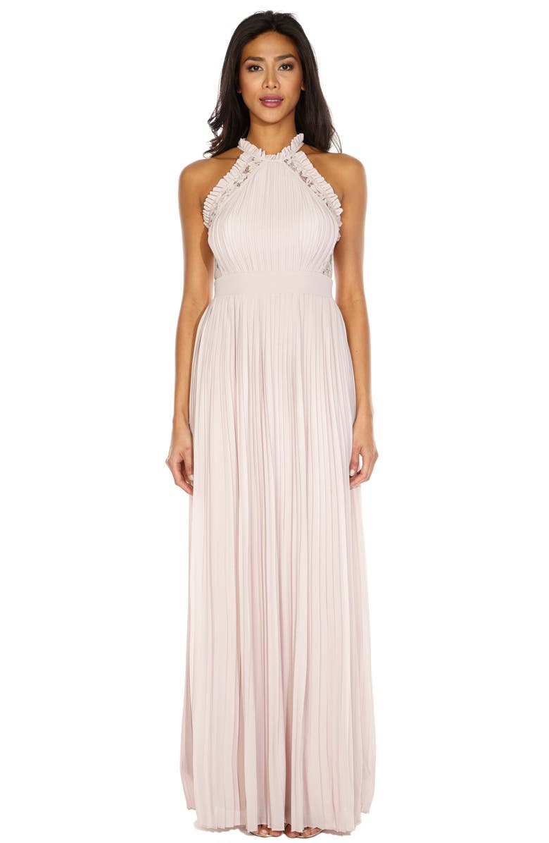 TFNC Dousha Pleated Halter Gown, Alternate, color, 
