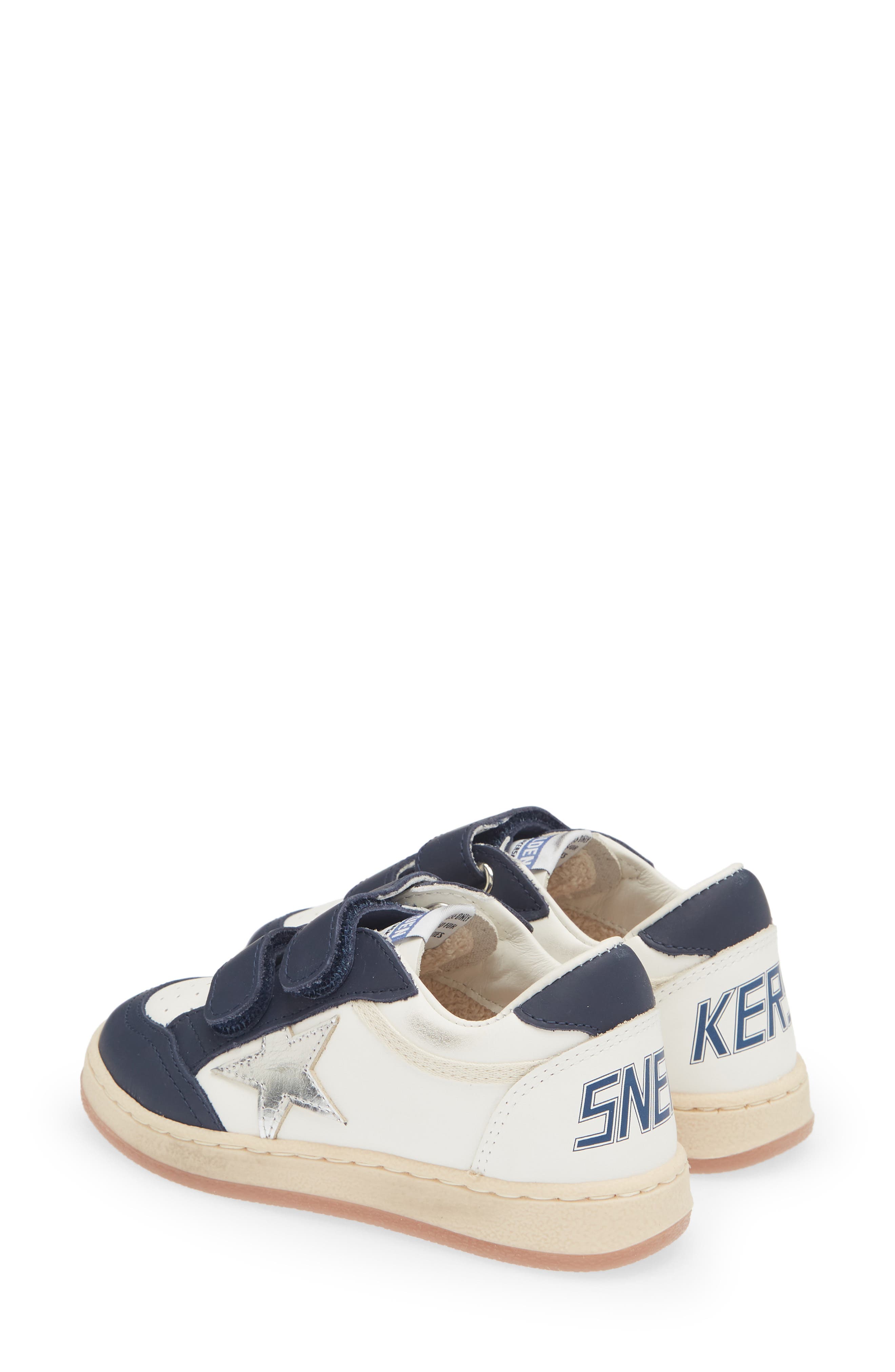 Kids' Ball Star Sneaker, Alternate, color, WHITE/ SILVER/ DARK BLUE