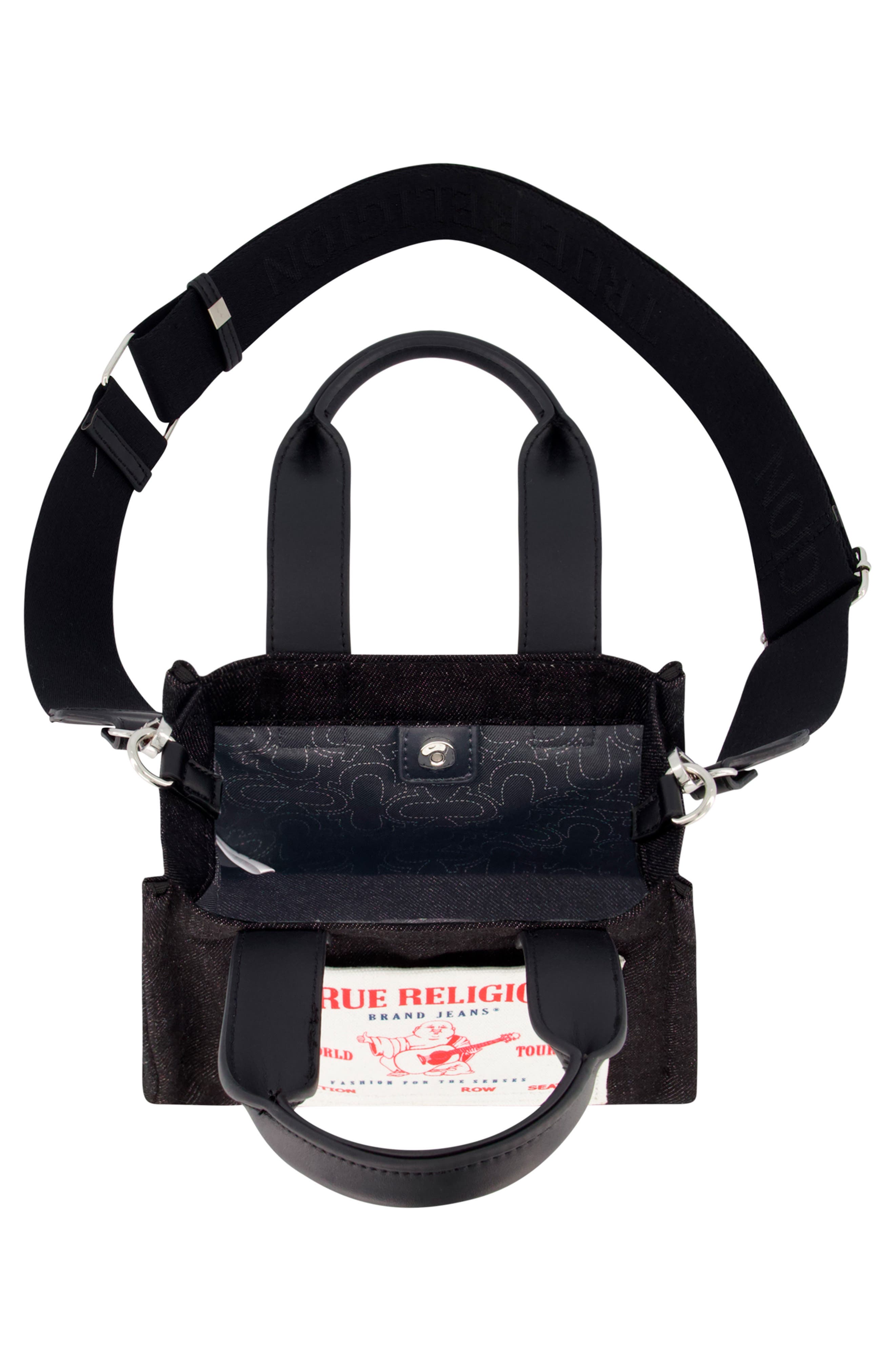 True Religion Brand Jeans Mini Denim Tote Bag, Alternate, color, Black