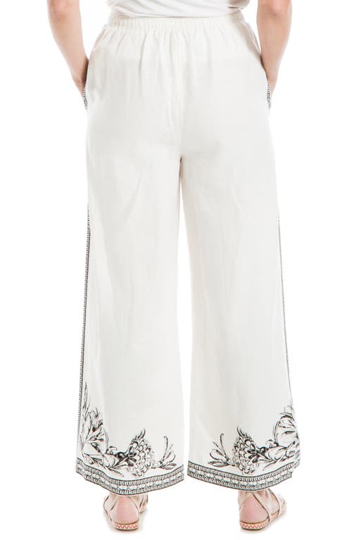 MAX STUDIO MAX STUDIO BORDER PRINT LINEN BLEND PANTS
