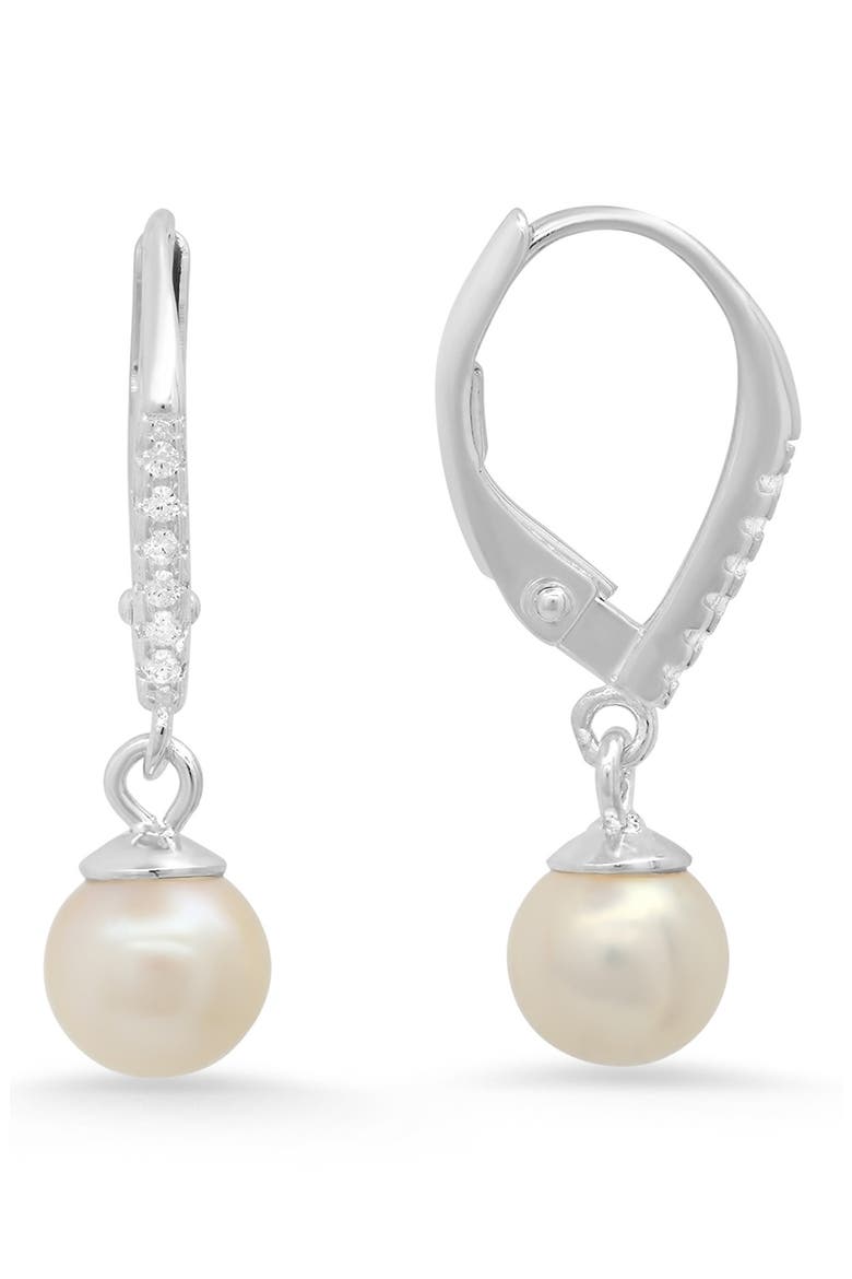 Sterling Silver Cubic Zirconia & Freshwater Pearl Drop Earrings, Main, color, SILVER