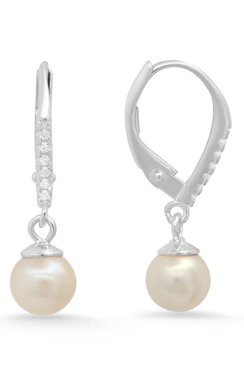 Sterling Silver Cubic Zirconia & Freshwater Pearl Drop Earrings