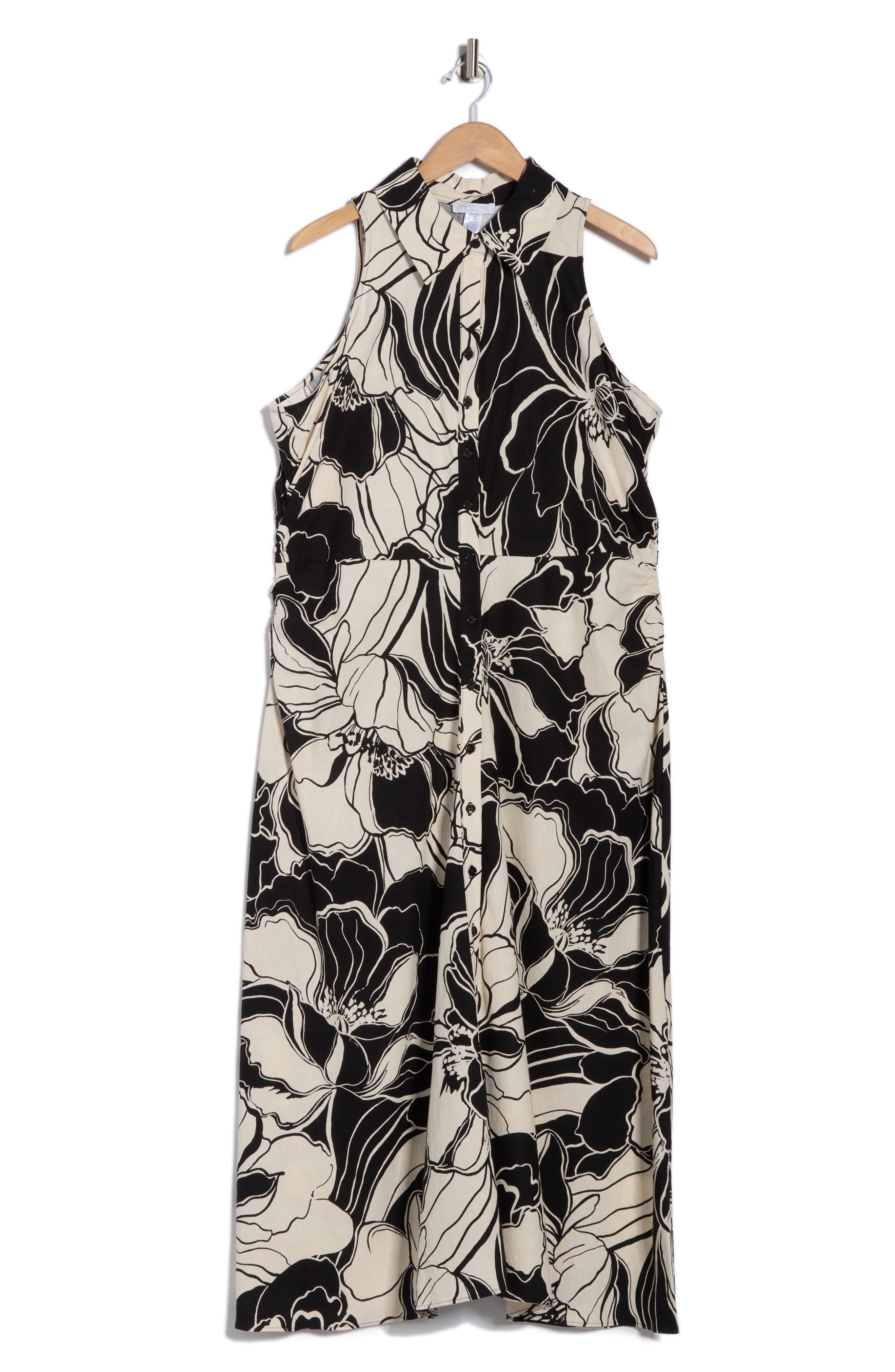 London Times Floral Side Ruched Linen Blend Midi Dress