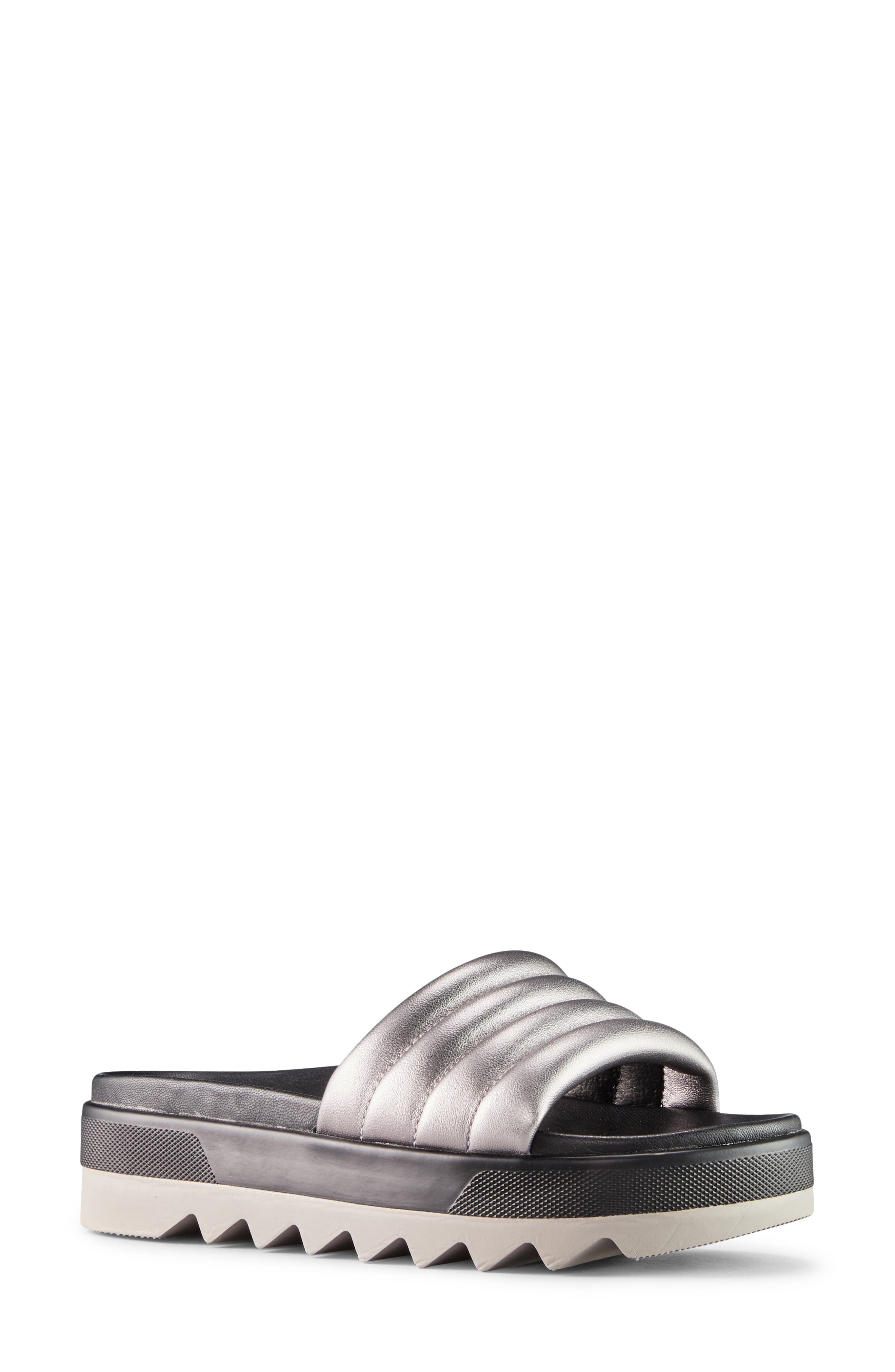 Prato Slide Sandal, Main, color, METALLIC SILVER LEATHER