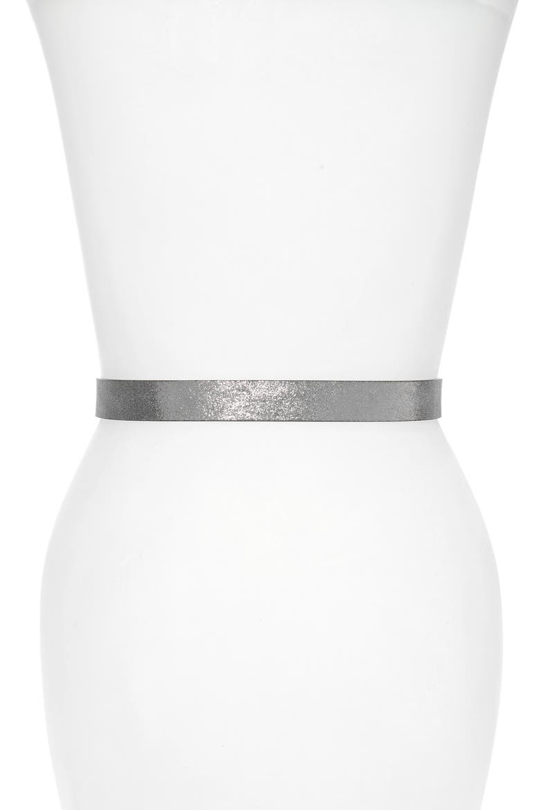 Shimmer Metallic Leather Belt, Alternate, color, METALLIC SILVER / GUNMETAL