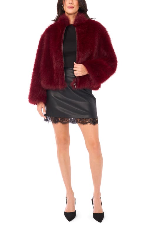 Vince Camuto Stand Caollar Faux Fur Jacket In Red