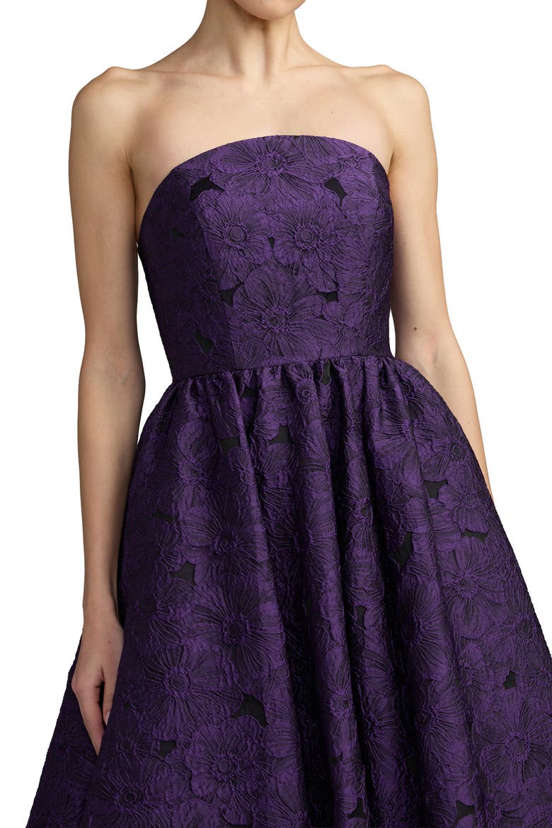 Strapless Brocade A Line Midi Dress With Pockets, Alternate, color, Ultra Violet