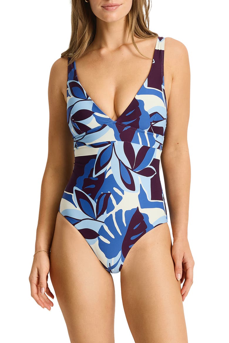 Rumba Longline Tie Back A- to DD-Cup One-Piece Swimsuit, Main, color, DENIM BLUE