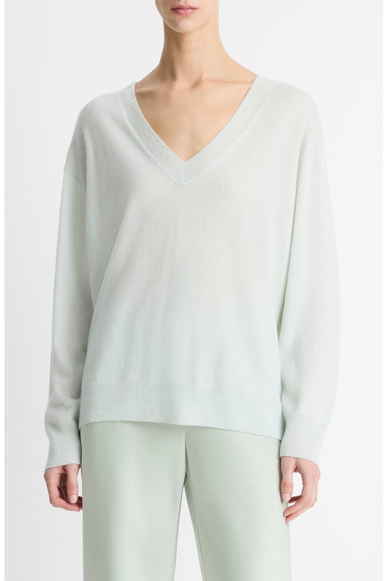 Cashmere & Silk V-Neck Sweater, Main, color, AQUA DEW