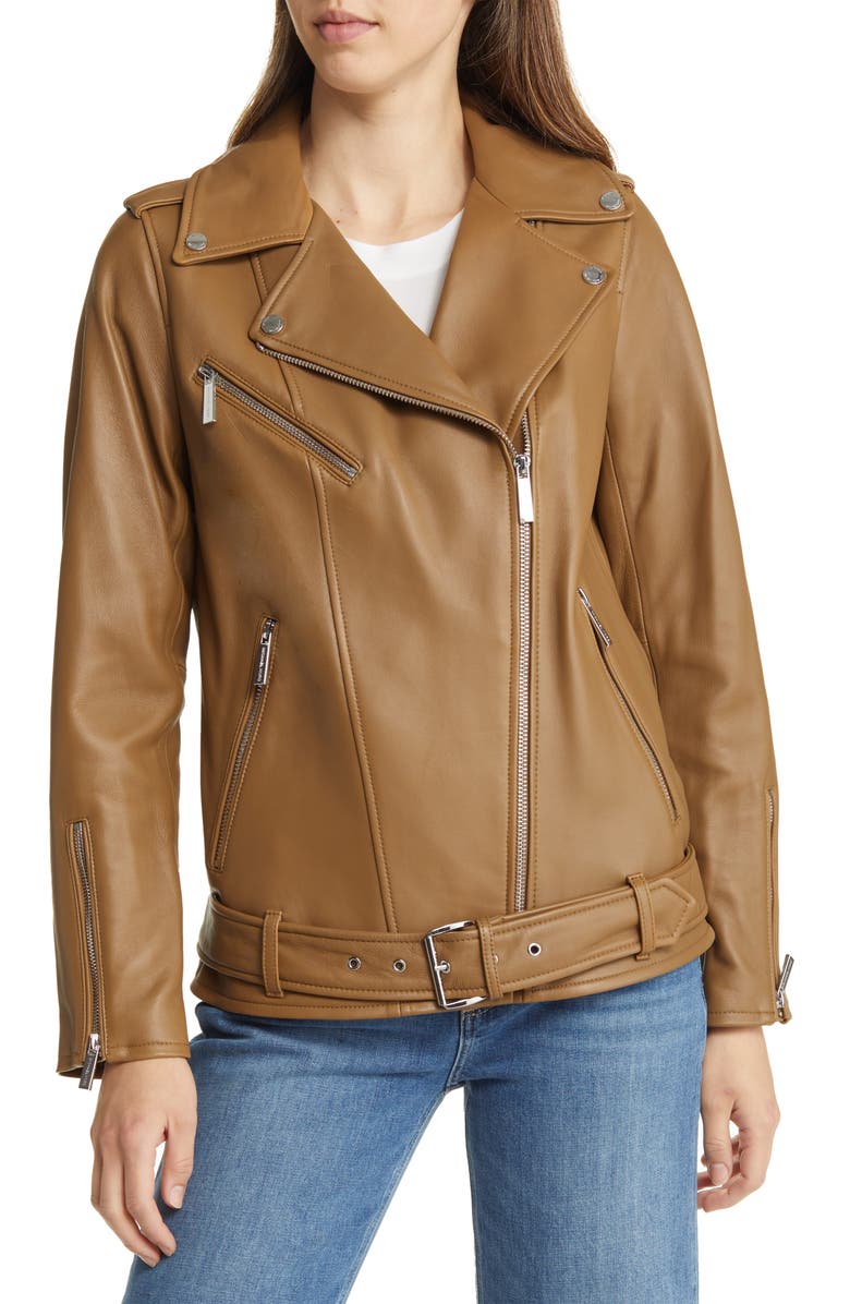 Michael Kors Oversize Moto Jacket, Alternate, color, Husk