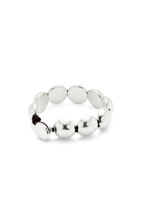 Unode50 Leather With Large Metal Alloy Beads Plated In Sterling Bracelet In Metallic
