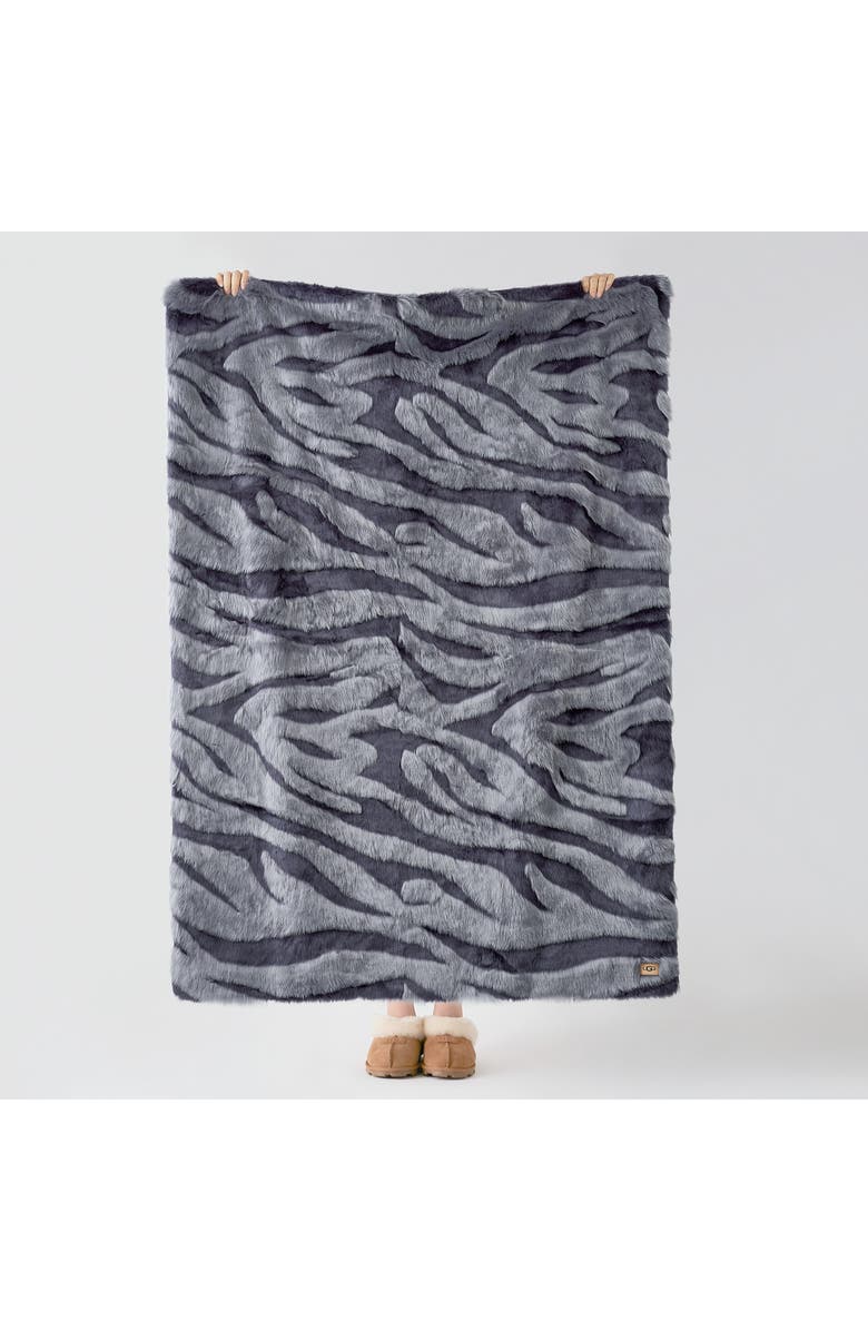 UGG<sup>®</sup> Shayla Faux Fur Throw Blanket, Alternate, color, Space Age / Gravel Grey