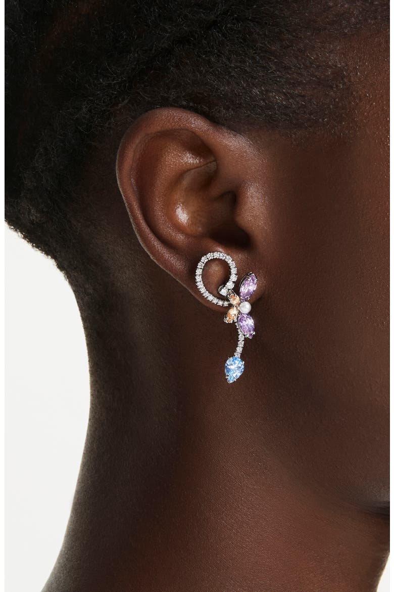 x Ariana Grande Multicolor Crystal Mismatched Front/Back Earrings, Alternate, color, SILVER/ MULTI