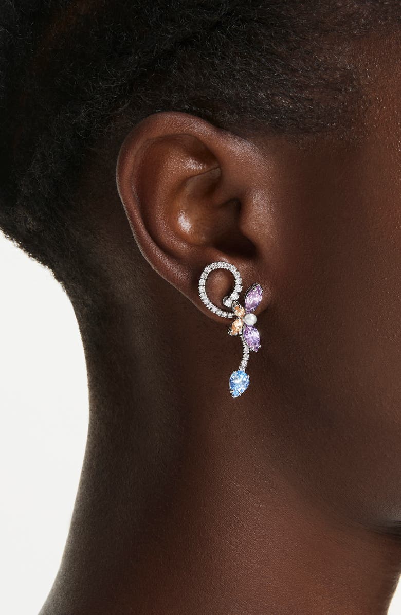 Swarovski x Ariana Grande Multicolor Crystal Mismatched Front/Back Earrings, Alternate, color, Silver/ Multi