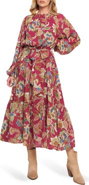 FLYING TOMATO Print Long Sleeve Maxi Dress