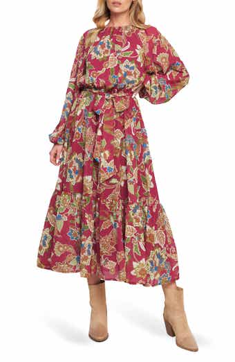 FLYING TOMATO Print Long Sleeve Maxi Dress