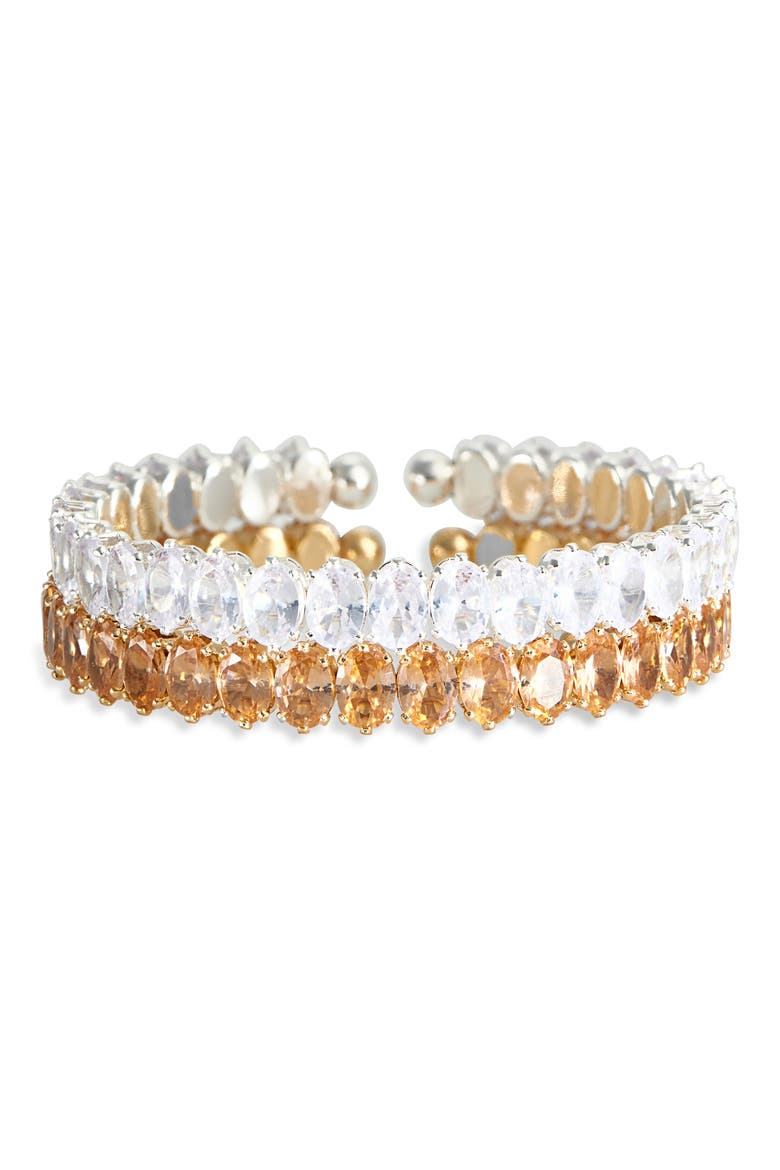 Set of 2 Cubic Zirconia & Crystal Cuff Bracelets, Main, color, GOLD/ SILVER