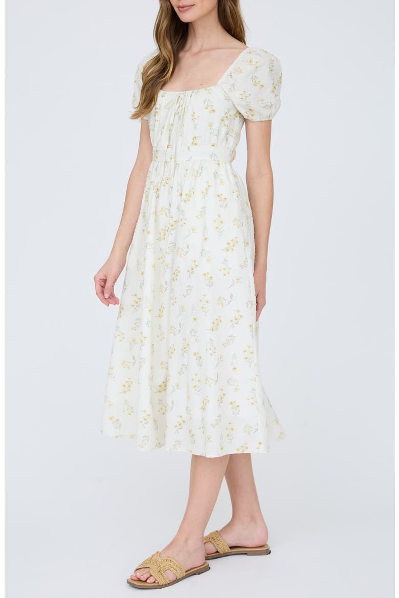 Floral Puff Sleeve Cotton Midi Dress, Alternate, color, IVORY FLORAL