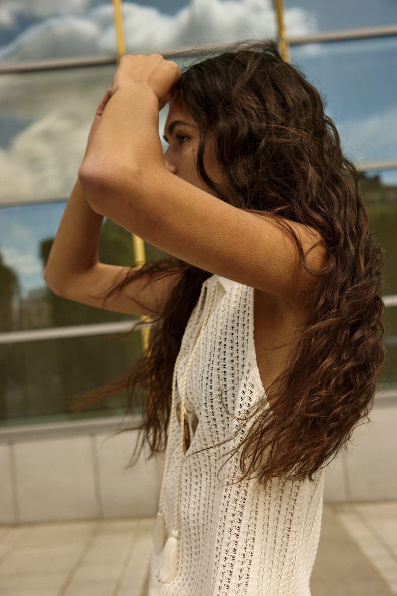 Pointelle-knit Top, Alternate, color, Cream